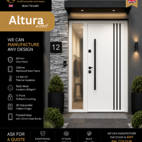 Altura Wood – Traffic White | Black Stripes | Frosted Glass Side Panel