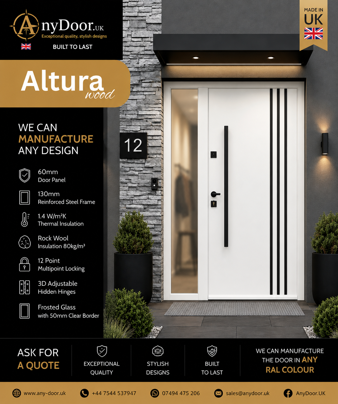 Altura Wood – Traffic White | Black Stripes | Frosted Glass Side Panel