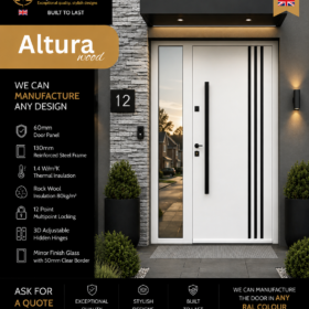 Altura Wood – Traffic White | Black Stripes | Mirror Glass Side Panel