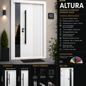 Altura – Traffic White | Fluted Panel | Frosted Glass | 2050×1400mm