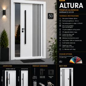 Altura – Traffic White | Black Stripe Accent | Frosted Glass | 2050×1400mm