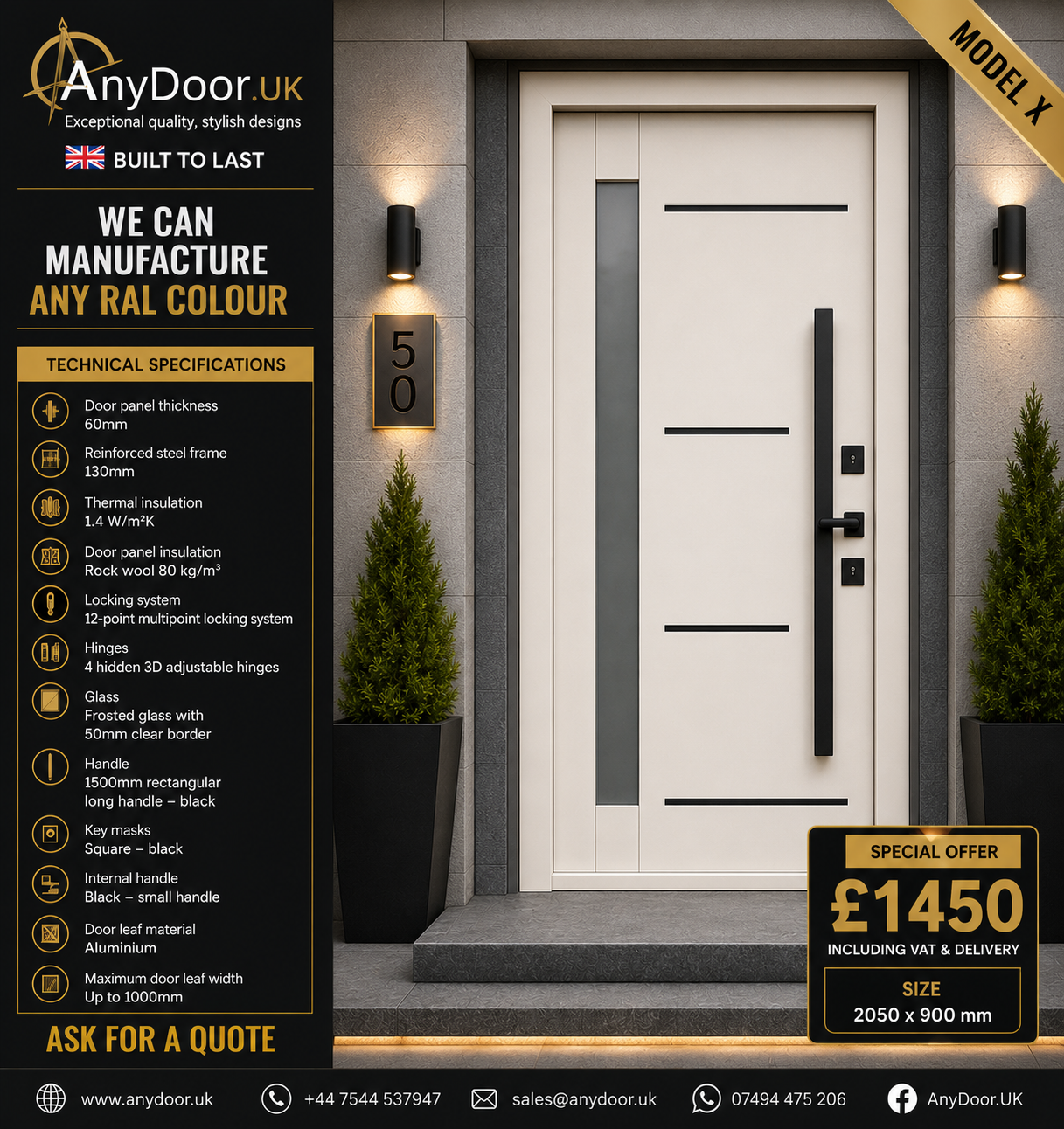 AnyDoor Celline – Traffic White RAL 9016 | With Side Panels | 2050×1400mm - Image 2
