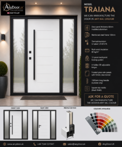 Italian Door Traiana – White RAL 9016 | Double Frosted Side Panels | 2050×1400mm