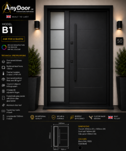 Italian Door B1 – Black RAL 9005 | Diagonal Lines Design | 2050×1400mm