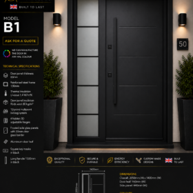 Italian Door B1 – Black RAL 9005 | Diagonal Lines Design | 2050×1400mm