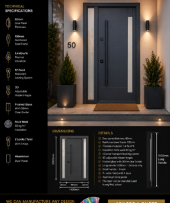Italian Door P1 – Anthracite Grey | Frosted Side Panels | 2050×1400mm