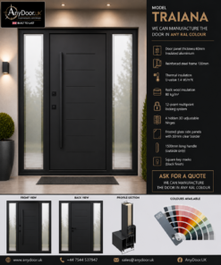 Italian Door Traiana – Black RAL 9005 | Double Frosted Side Panels | 2050×1400mm