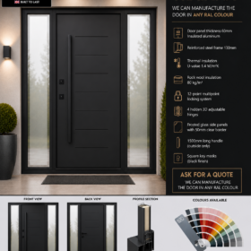 Italian Door Traiana – Black RAL 9005 | Double Frosted Side Panels | 2050×1400mm