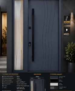 Italian Door T1 – Curved Wave Design | Frosted Side Panel with Gold Trims | 2050×1400mm