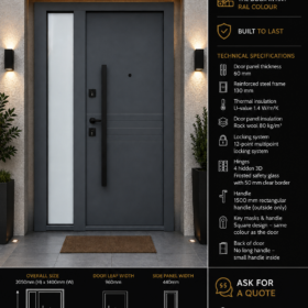 Italian Door Carpia – Anthracite Grey | Frosted Side Panel | 2050×1400mm